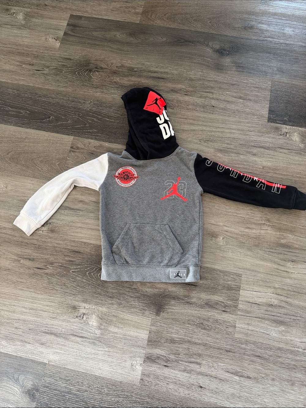 Jordan Gray/Black/White Pullover Hoodie with Red Jumpman Logos
